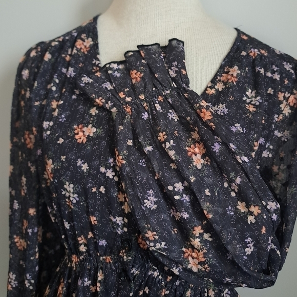 Tiny floral tiered MAXI dress long sleeves ruffle cuff button up Shabby Aakaa S - Picture 12 of 12